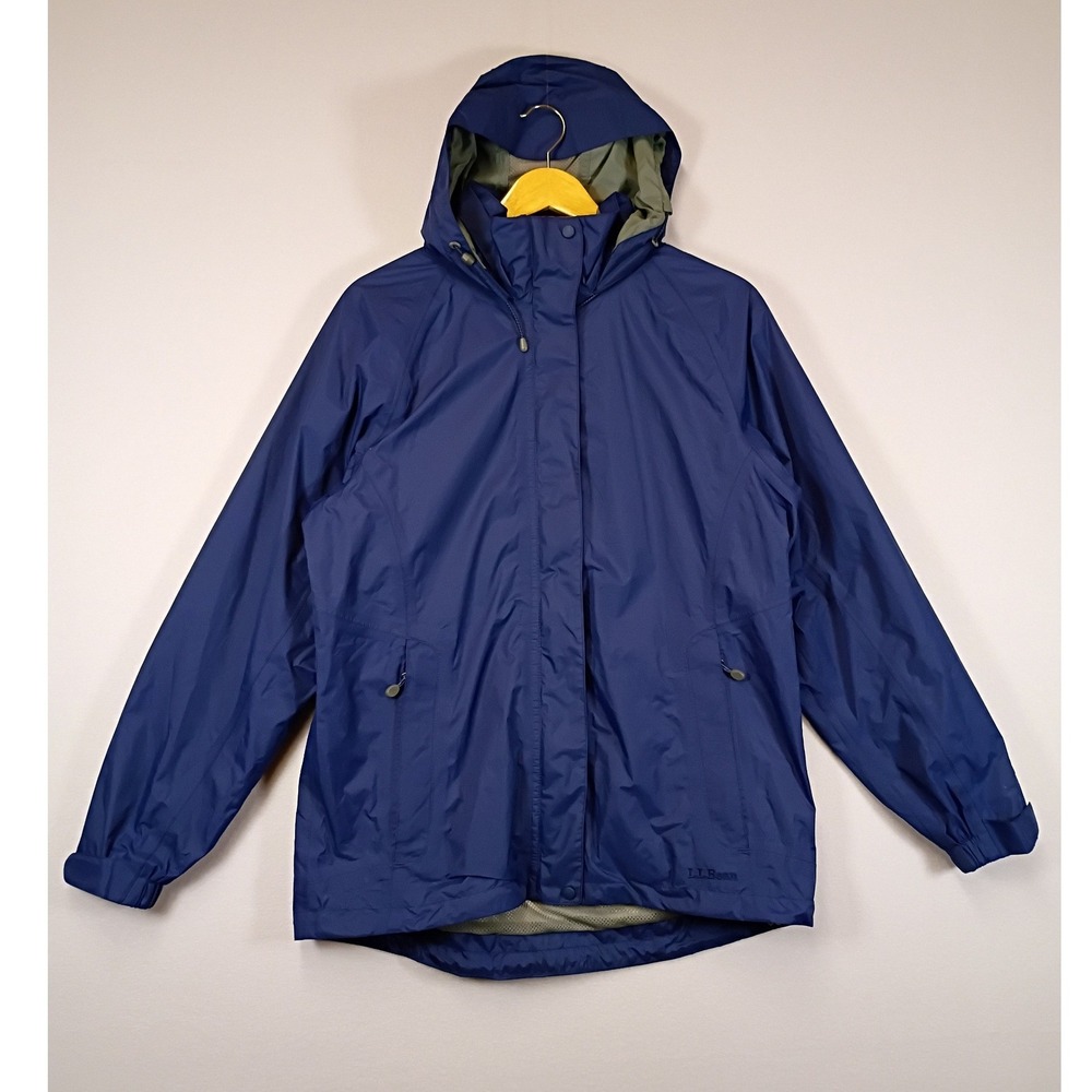 Outdoorsy L.L. Bean Women M Blue Trail Model Rain Jacket Waterproof Hooded OHWG1